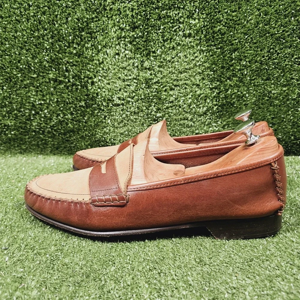 Bragano Italy Two Tone Brown Leather Slip On Penny Loafers Mens Size 11 M